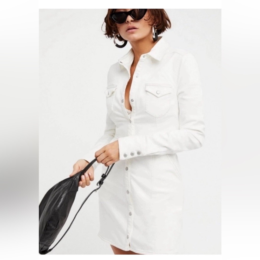 Free People Dynamite White Mini Dress Long Sleeve Medium